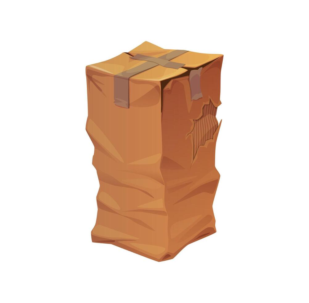 Damaged crumpled cargo delivery cardboard box vector