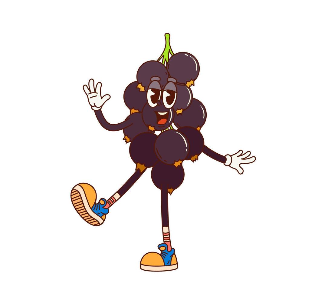 Cartoon groovy black currant berry fruit character vector
