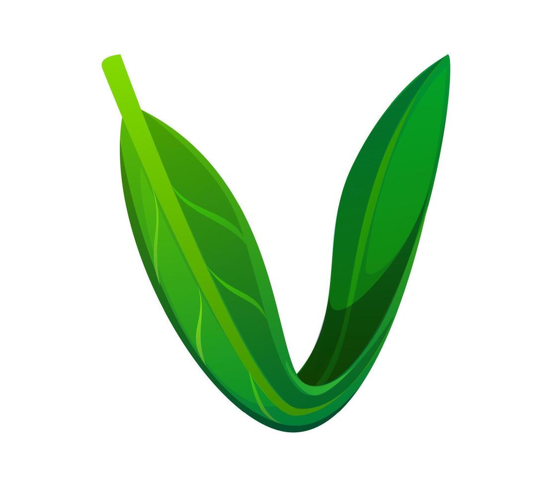 Nature green leaf font, ecology typeset letter V vector