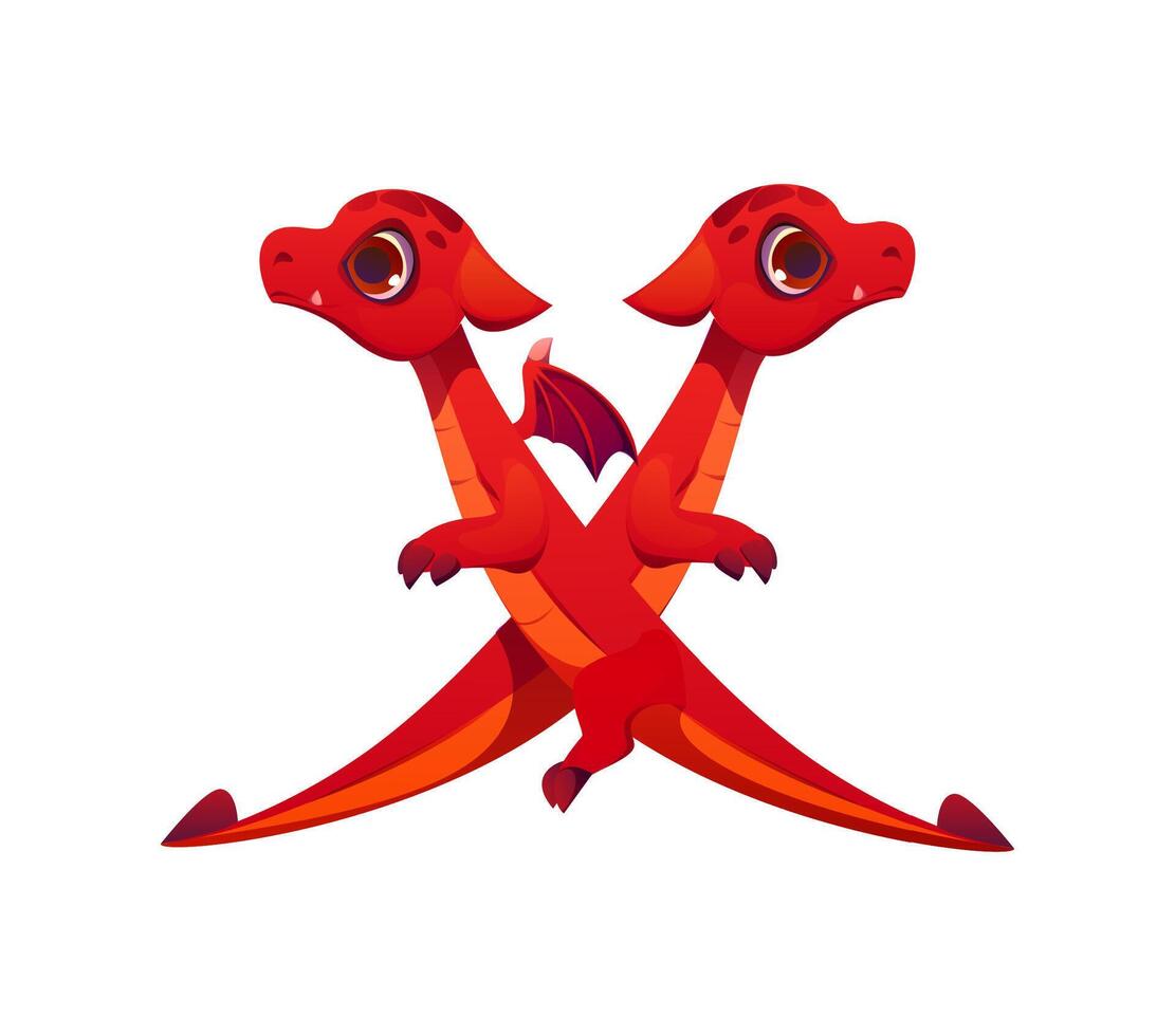 Fantasy red dragon cartoon character font letter X vector