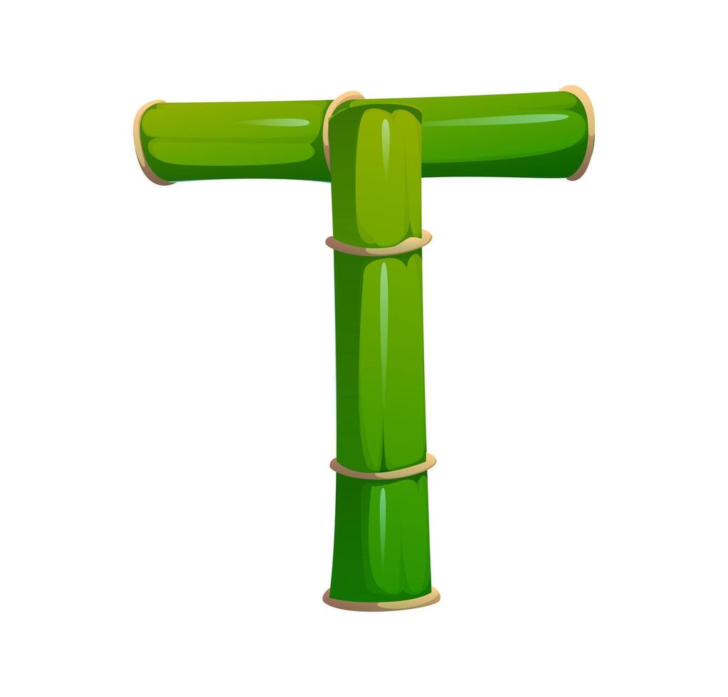 Forest bamboo piece font, typeset letter T vector