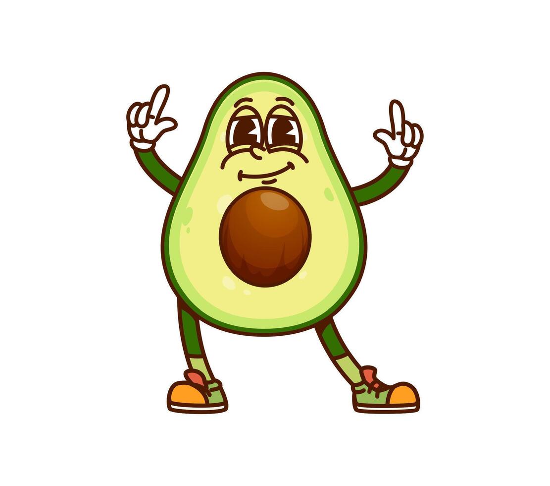 Dancing avocado half groovy cute character vector