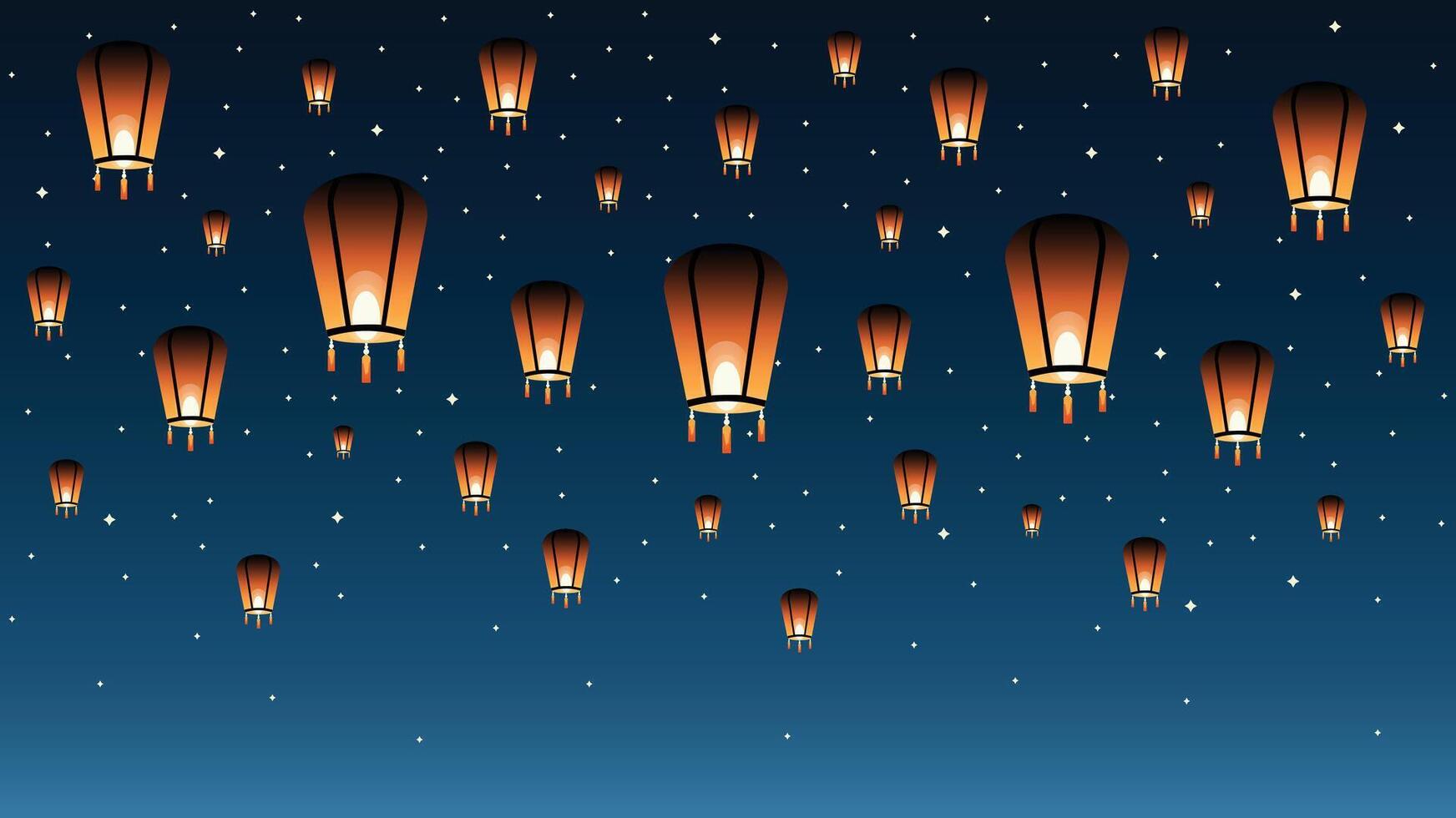 Night Festival with Glowing Chinese Lanterns Illustration. vector