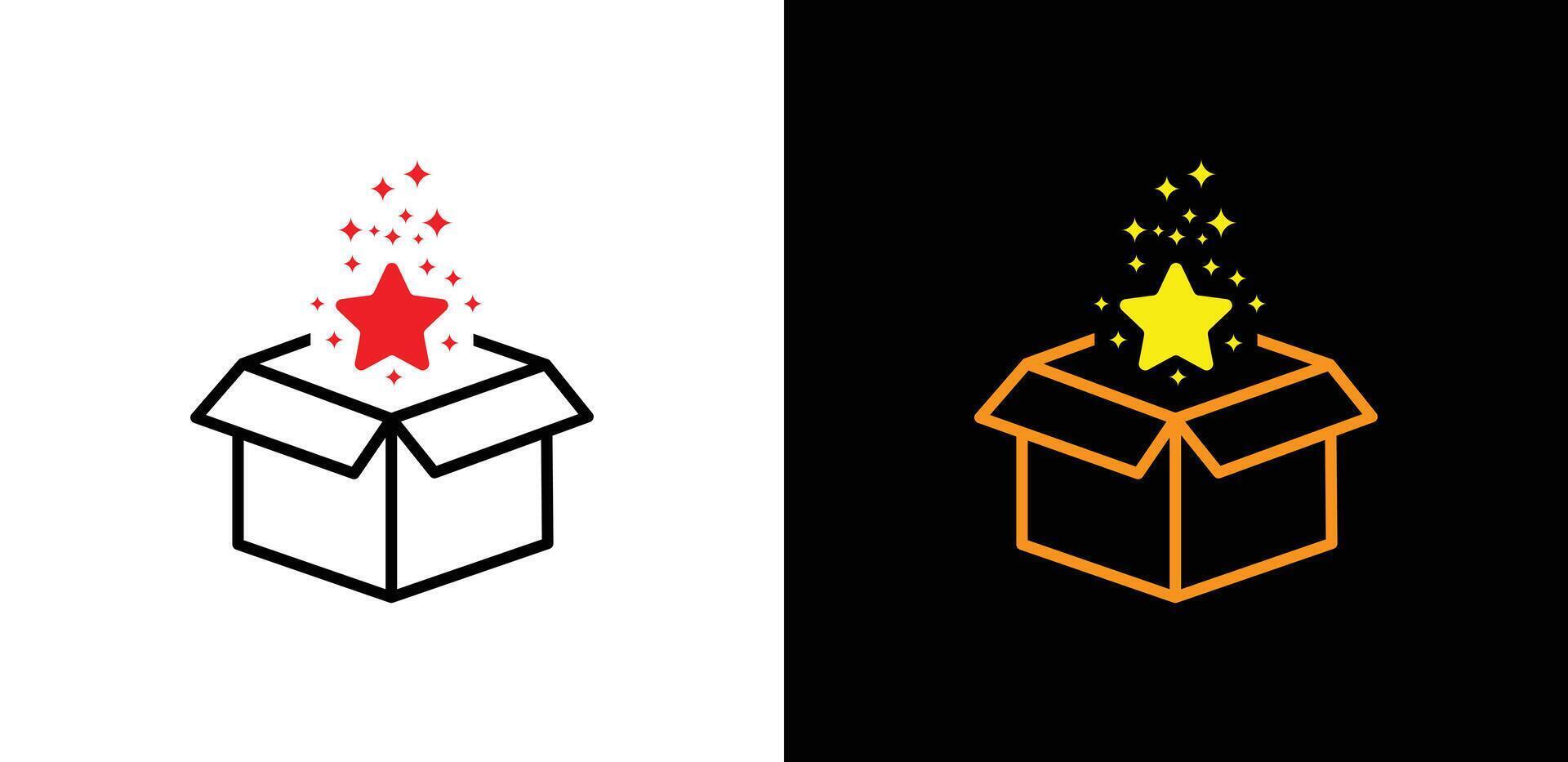 Open Box with Sparkling Stars Unboxing Silhouette Symbol Inspiration and New Ideas. Symbolizing exciting possibilities. vector