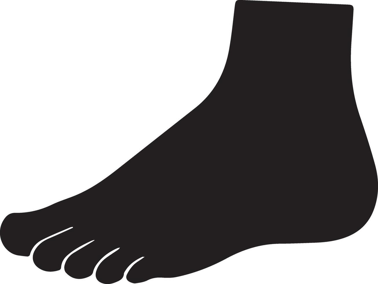 Silhouette of a human foot from the side, shown in black against a white background. vector