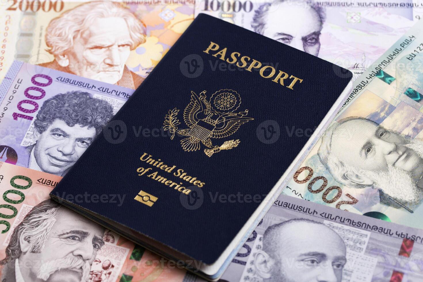 American passport on Armenian Dram photo