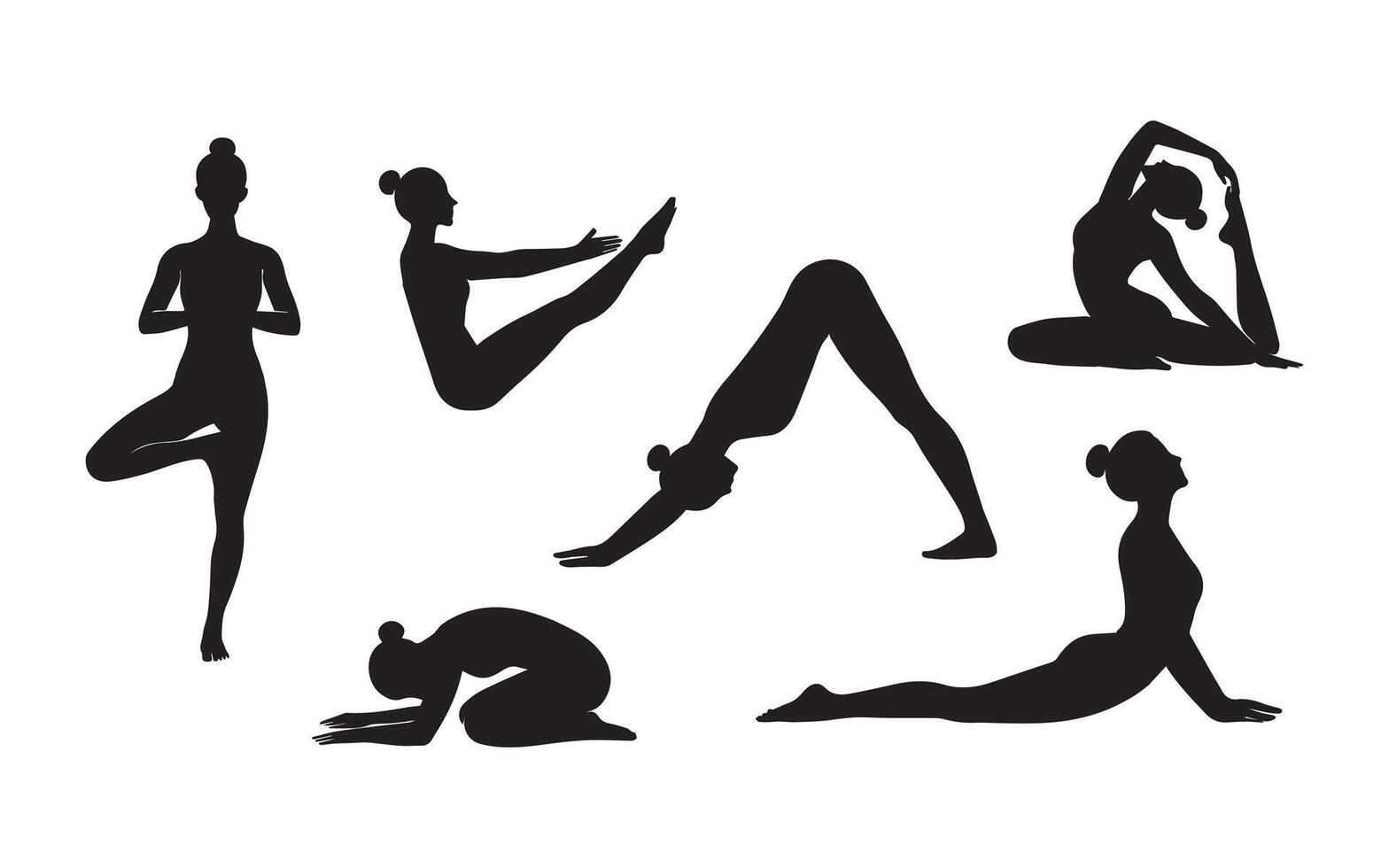black and white yoga girl pose bundle vector