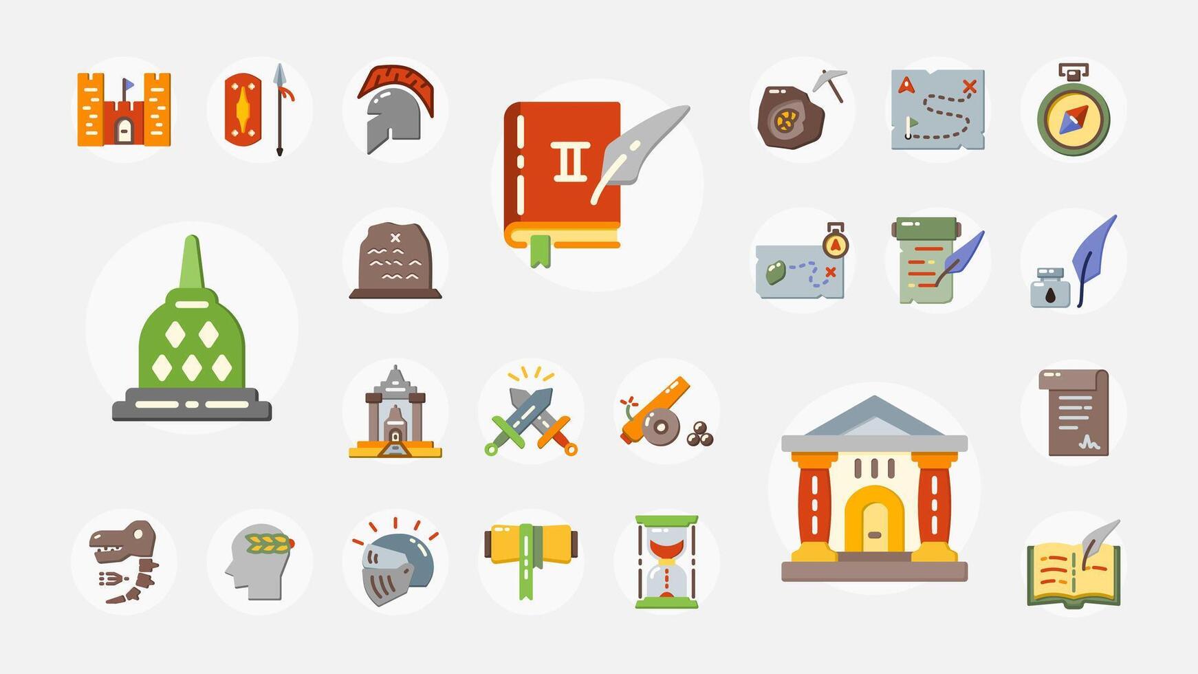 Colorful medieval themed icons and symbols vector
