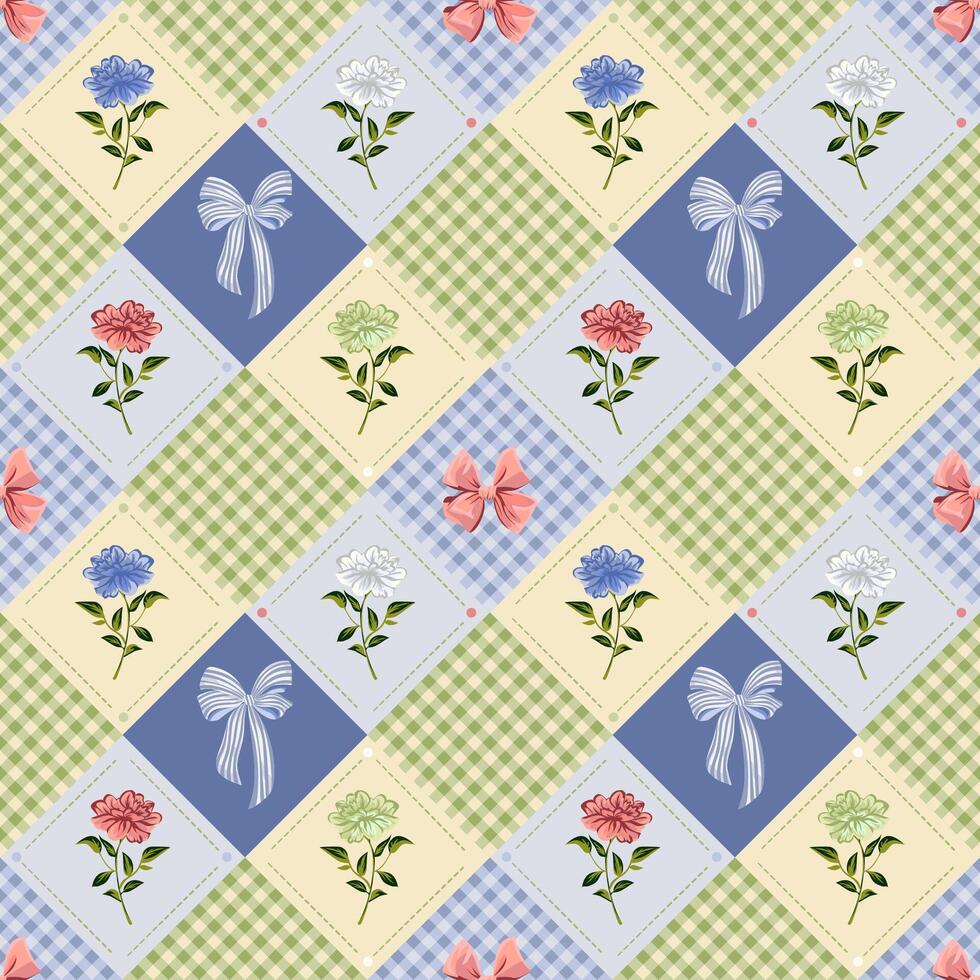 Colorful floral textile pattern with bows vector