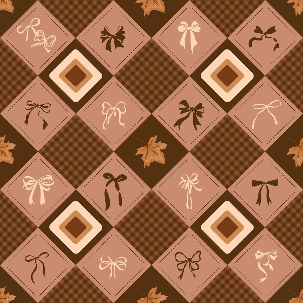 Bow and leaf patterned textile vector