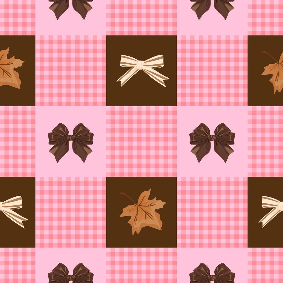 Bow and leaf pattern on pink background vector