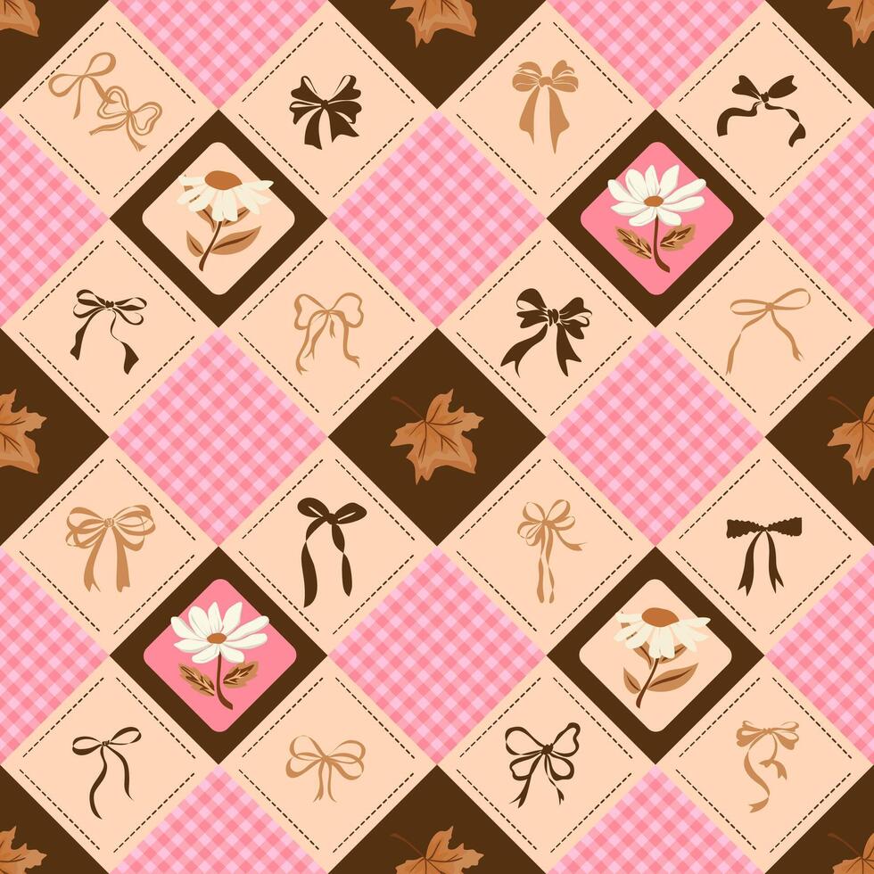 Floral and bow fabric pattern design vector