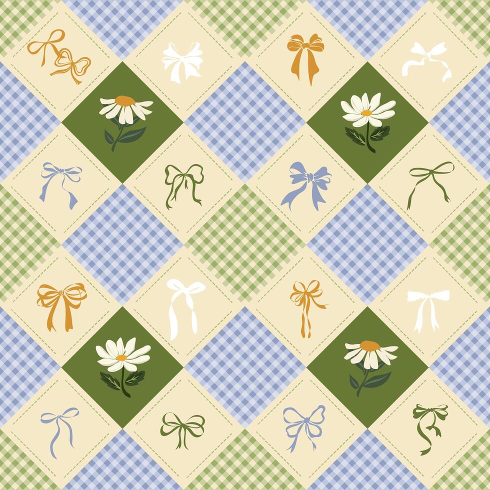 Floral and bow patterned fabric design vector