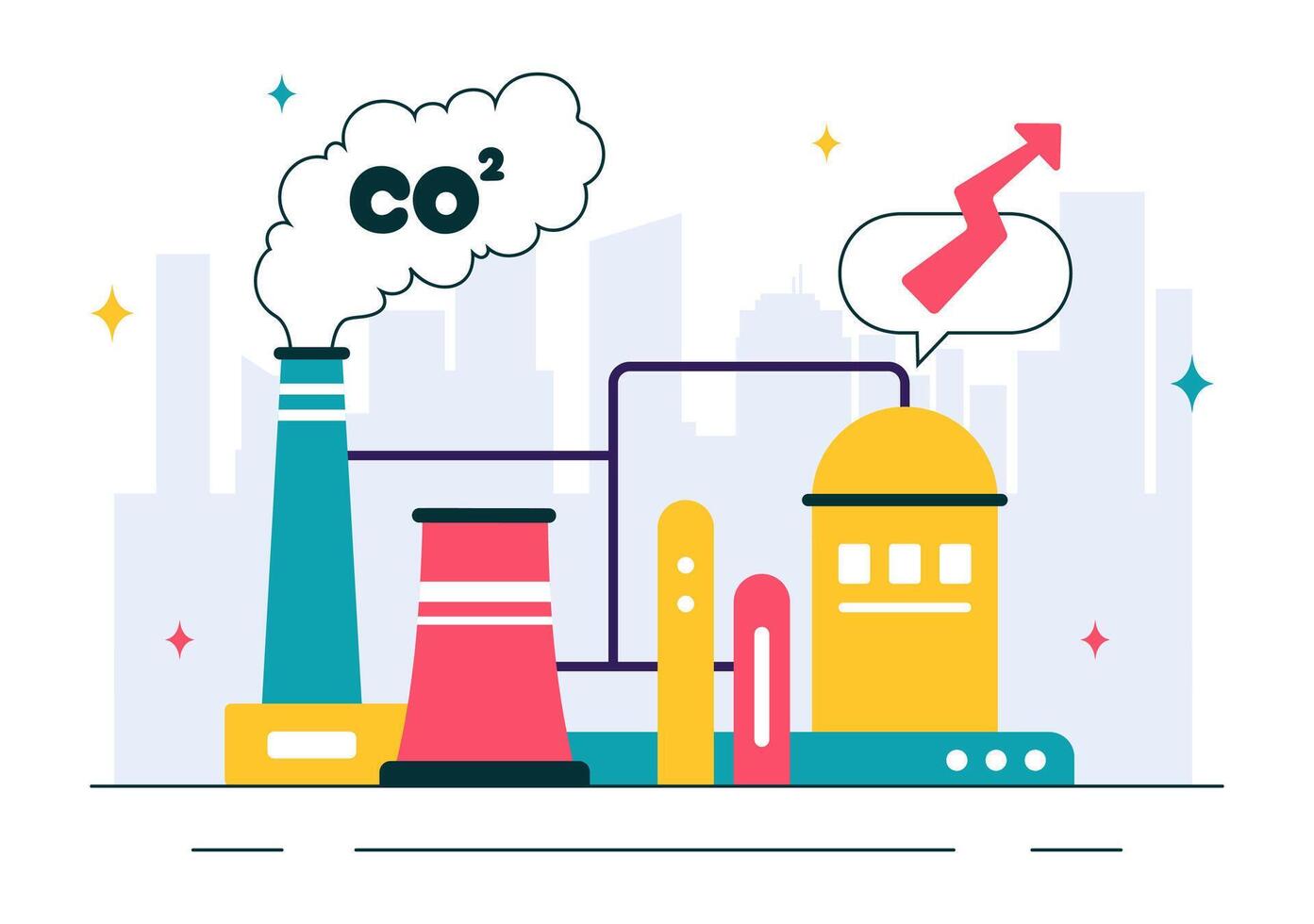 Global Warming and CO2 Emission Illustration with Earth Protection Message in Flat Cartoon Style vector