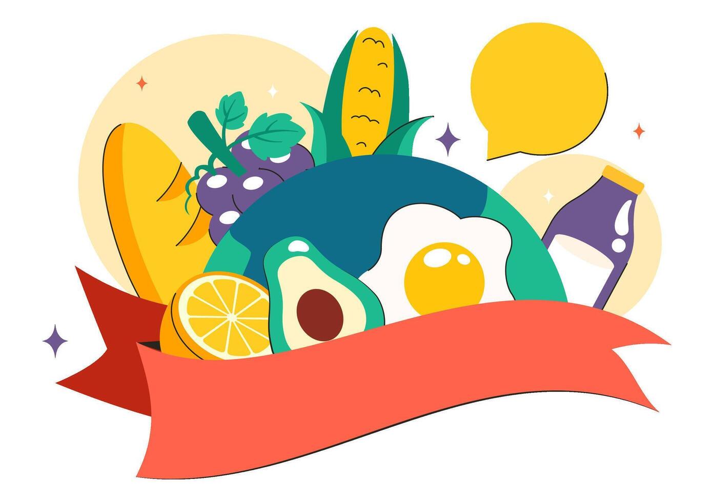 Cartoon Illustration of National Nutrition Week with Fruit, Vegetables, and Clean Eating Symbols vector