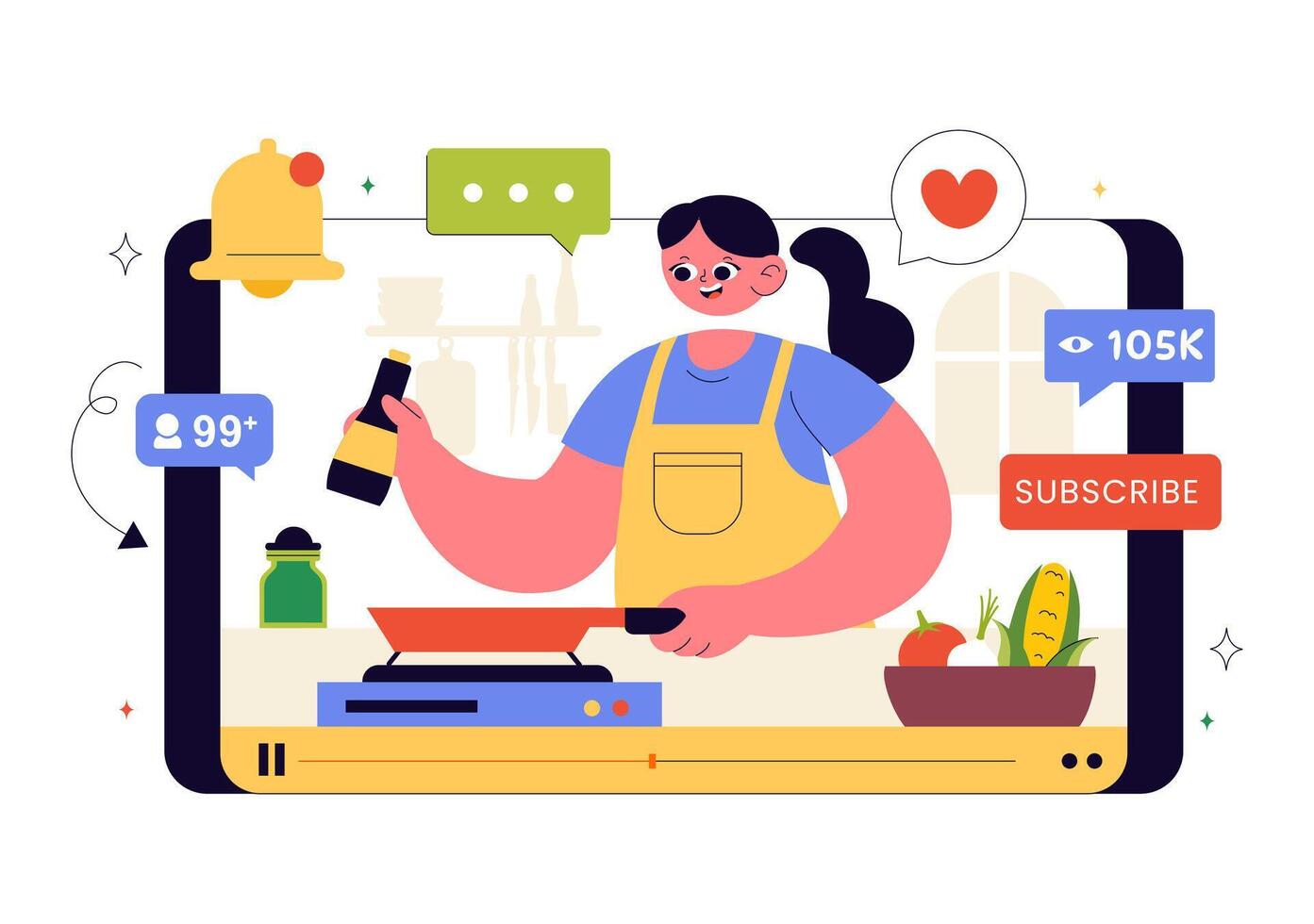 Chef cooking in a home kitchen vector