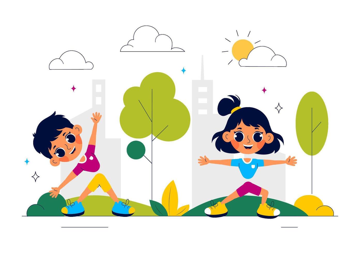 Kids playing outside in a city vector