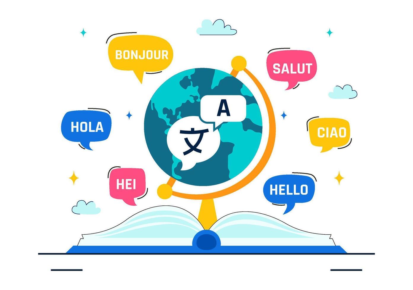 Global Language Exchange and Translation Day Concept with Speech Bubbles and International Communication vector