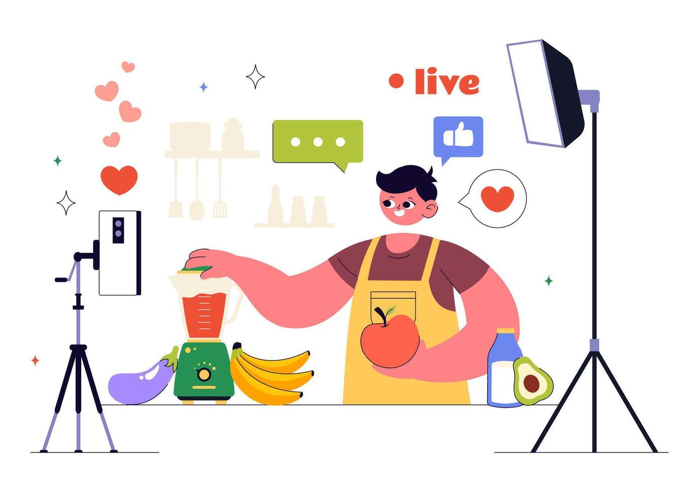 Person blending fruits and vegetables on stream vector