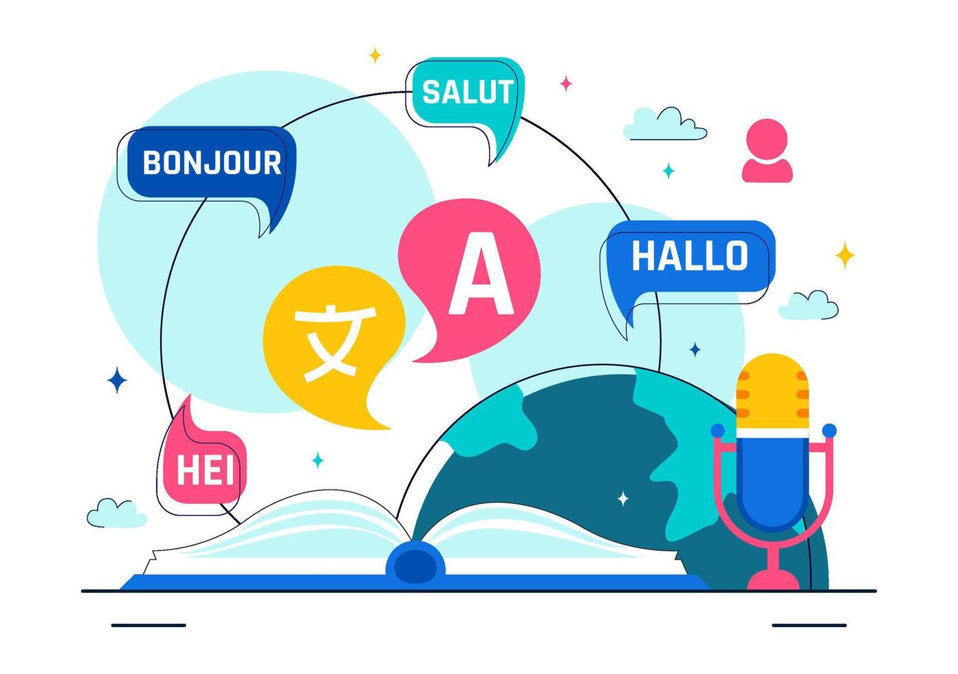 International Translator Day Art with Multilingual Greetings and Cultural Representation vector