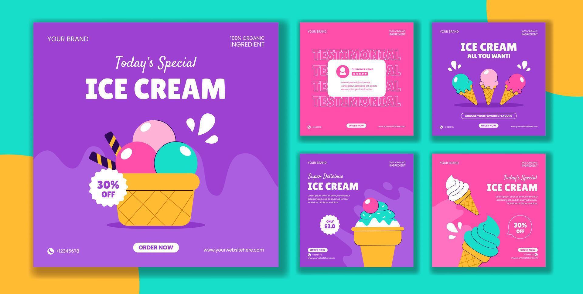 Ice Cream of the Day Social Media Post with Colorful Flat Style Background vector