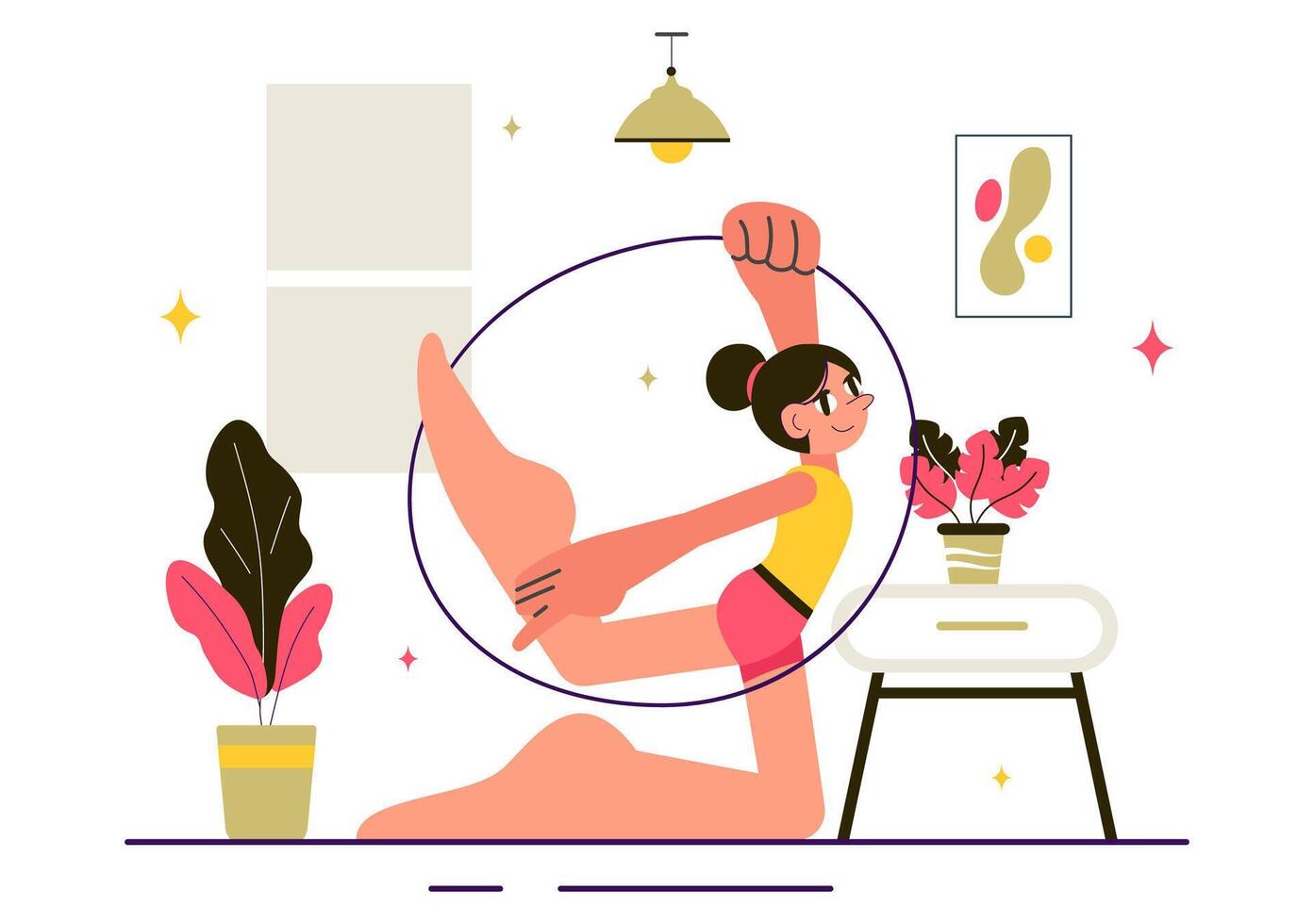Artistic Gymnastics Illustration with Elegant Pose and Movement at Home vector
