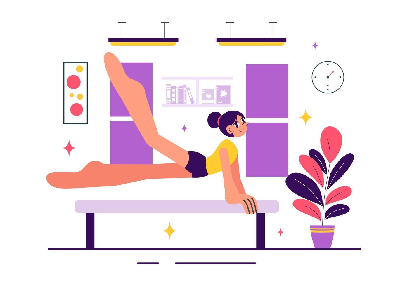 Rhythmic Gymnast Performing with Ribbon and Ball at Home in a Flat Illustration vector