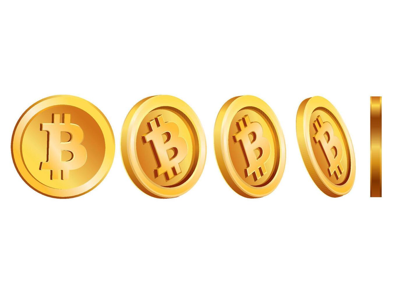 A lineup of Bitcoin coins captured from different viewpoints to enhance their 3D features and unique design elements vector