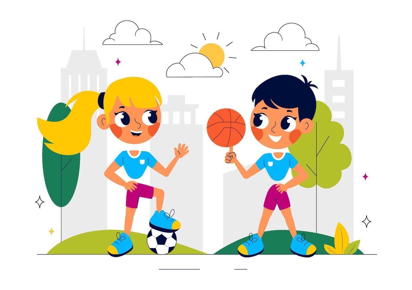 Children Workout Illustration with Fun Physical Activities for Health and Fitness in Flat Cartoon Style vector