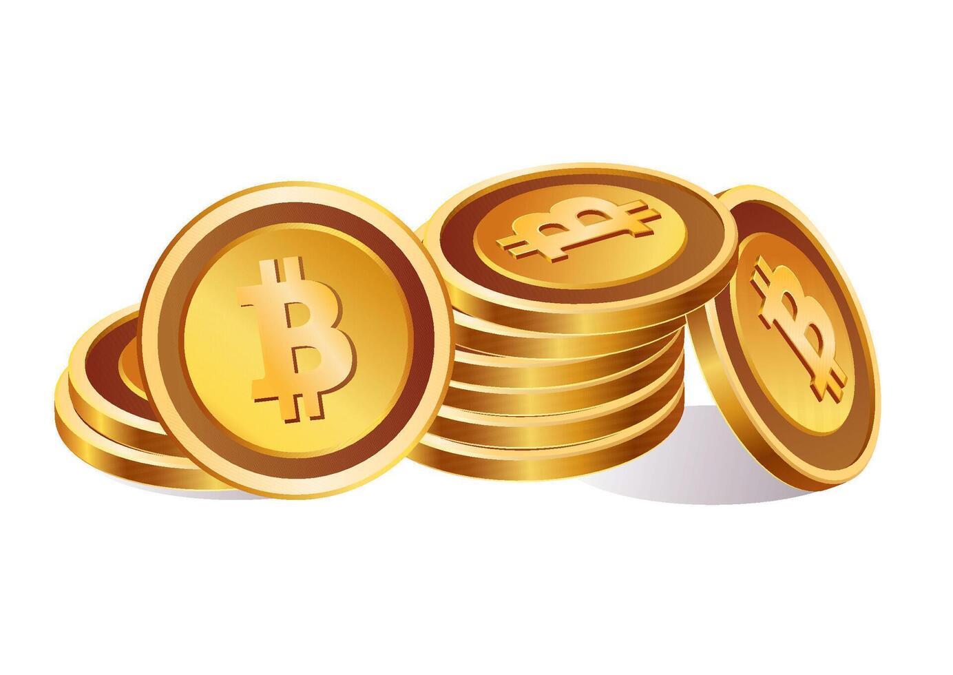 Piled three dimensional golden Bitcoin coins illustrating cryptocurrency wealth, investment potential, and financial growth vector