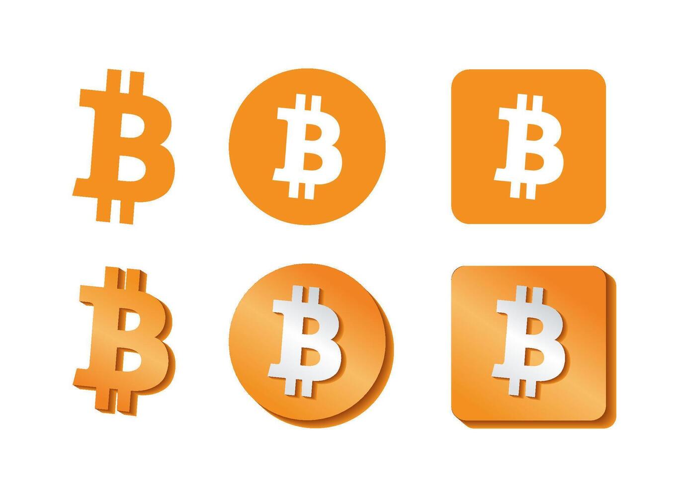 Versatile Bitcoin logo designs in various shapes and styles, showcasing modern cryptocurrency visuals vector