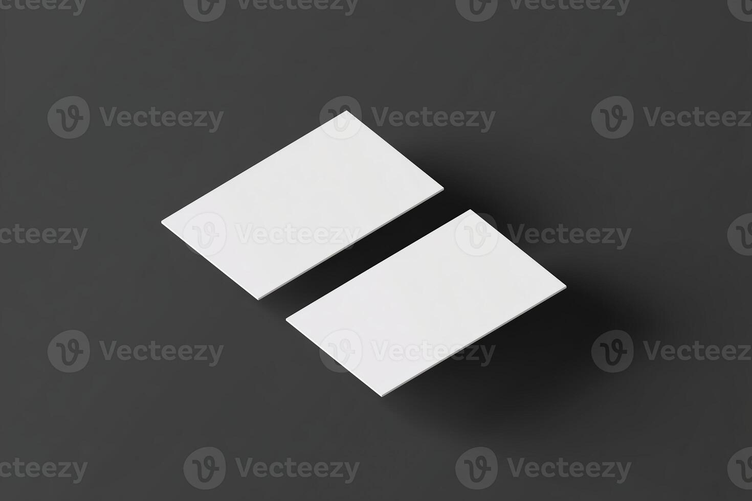 Blank business cards mock up on dark background, showcasing two cards with clean design, ideal for branding, marketing, or personal use in professional settings photo