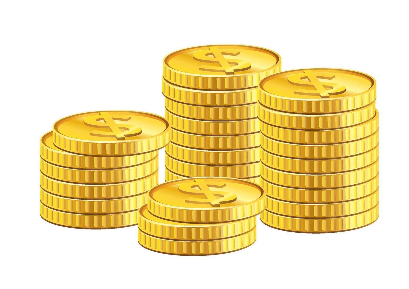 Gold coins stacked high vector