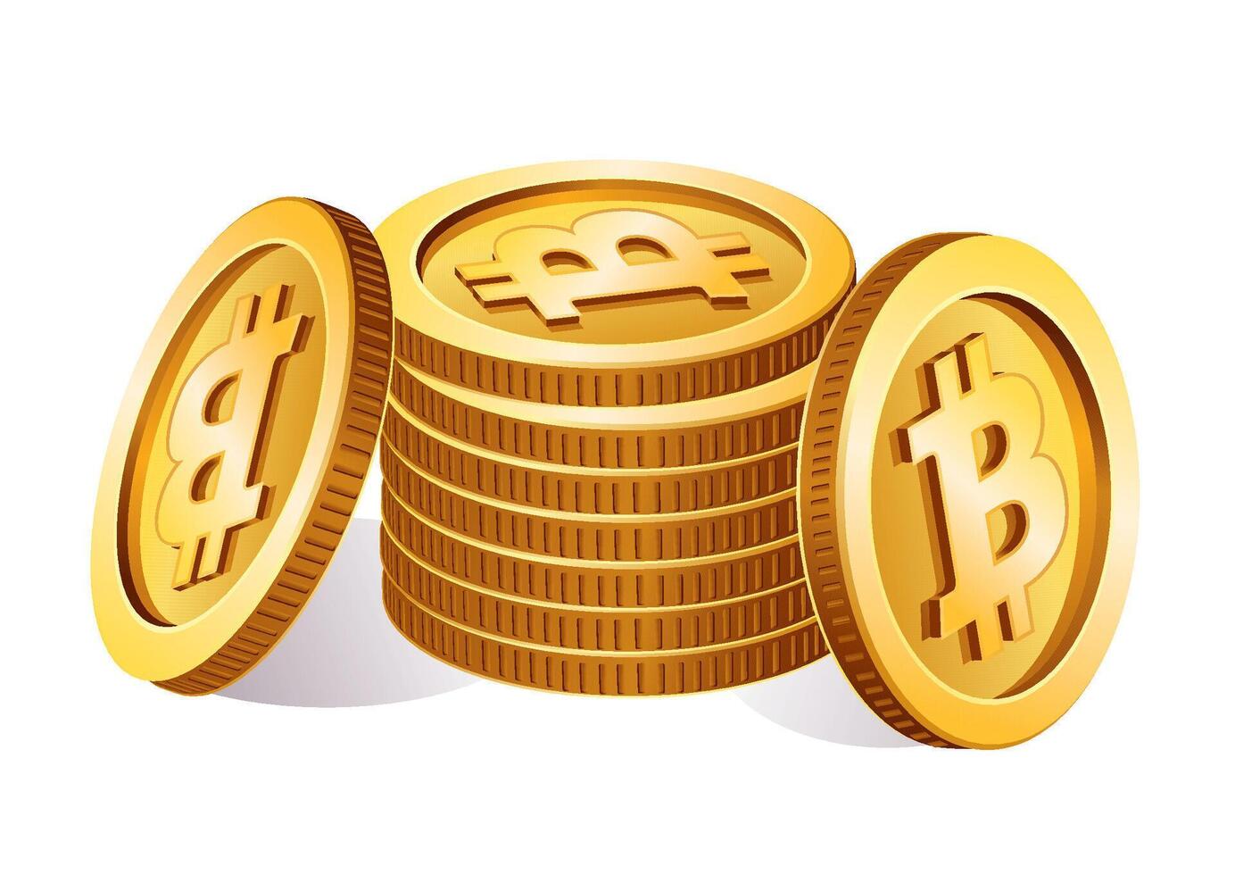 Golden Bitcoin coins stacked together vector