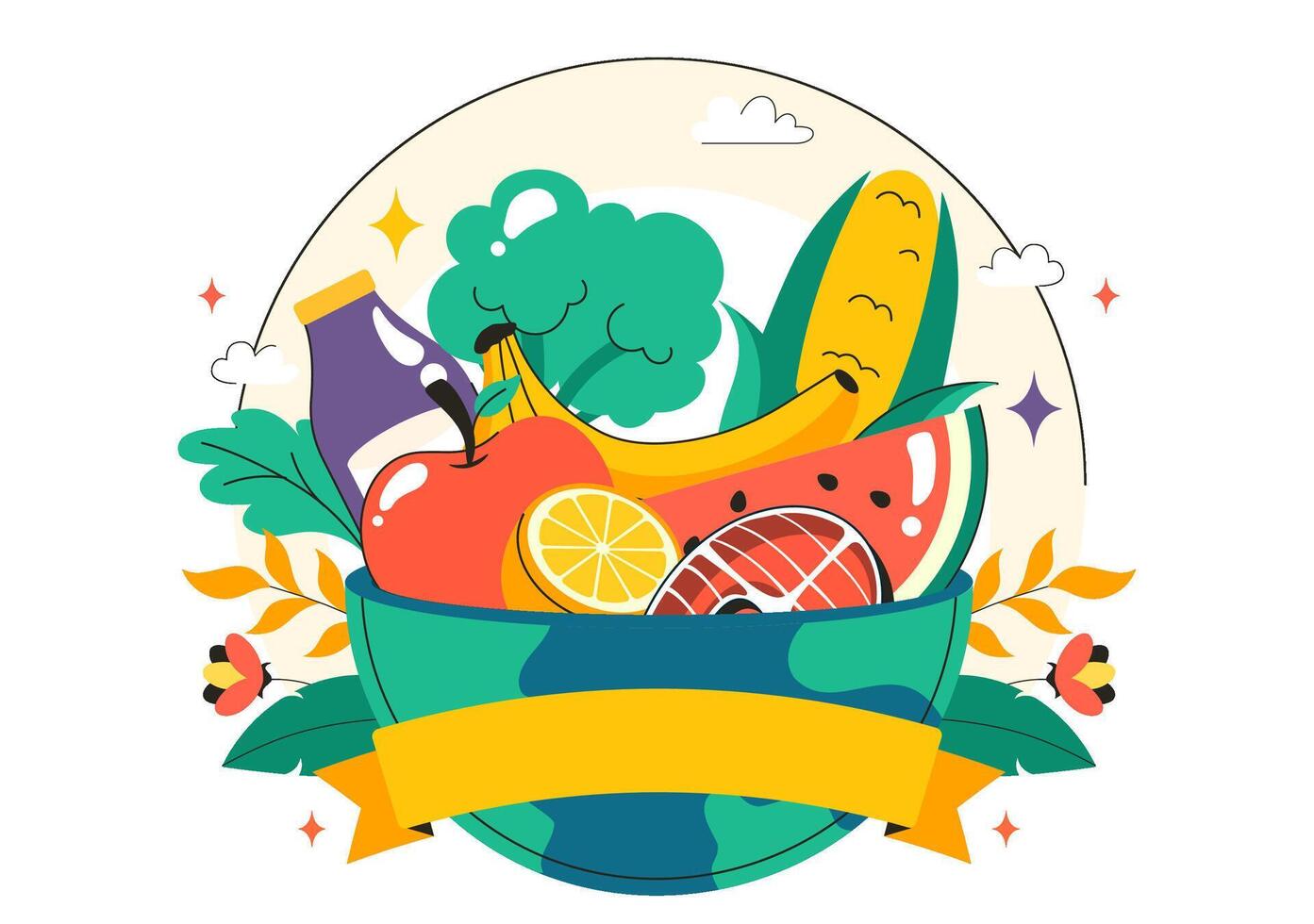 Flat Style Cartoon of National Nutrition Day on September 7 with Fresh Produce and Diet Concept vector