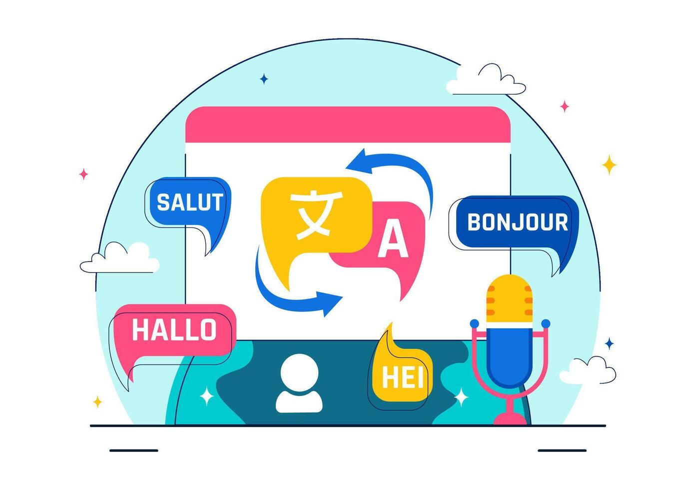 Illustration for International Translation Day with Hello in Multiple Languages and Cultural Diversity Concept vector