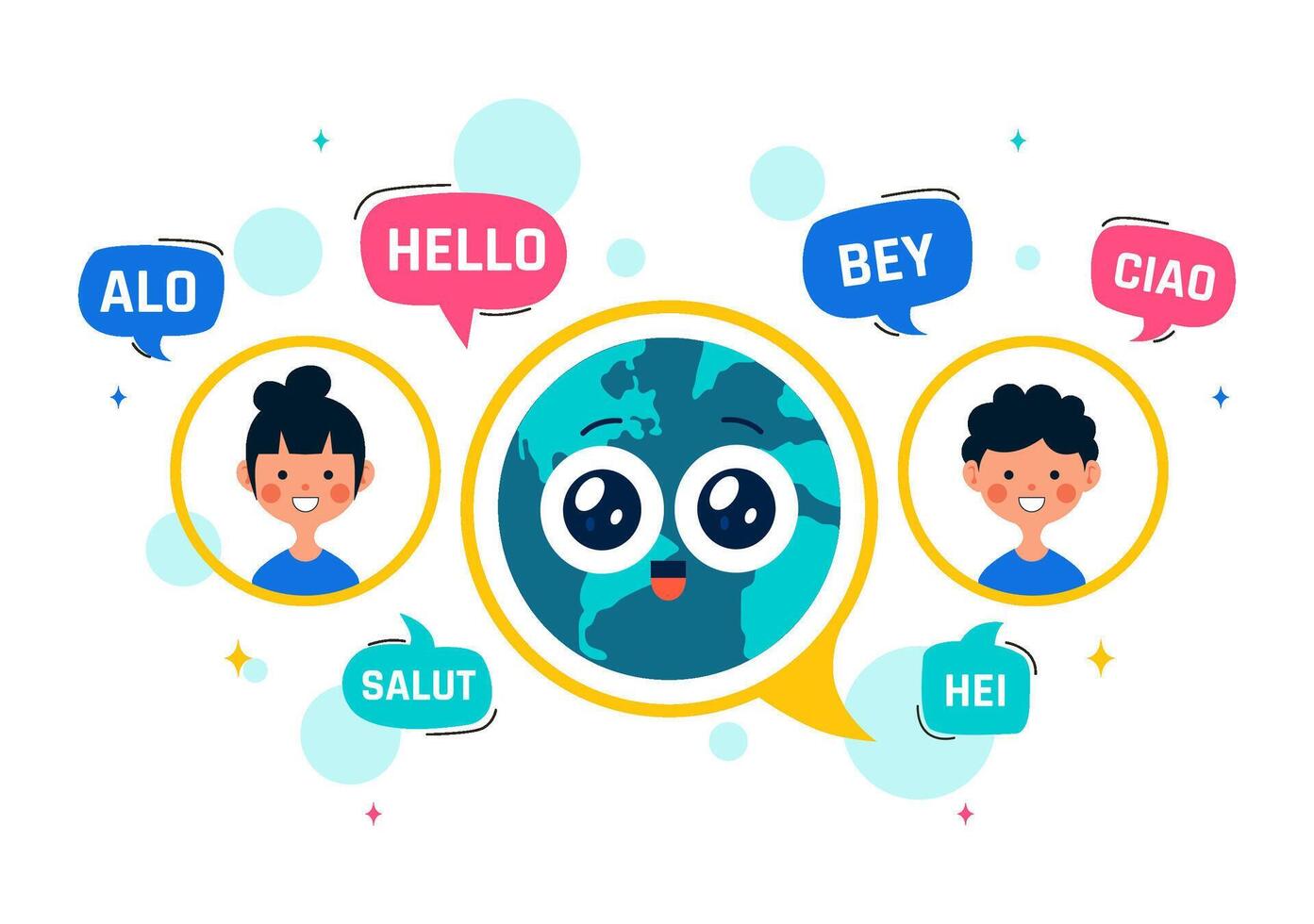 Flat Illustration for Language Translation Day with Speech Bubbles Saying Hello in Global Languages vector