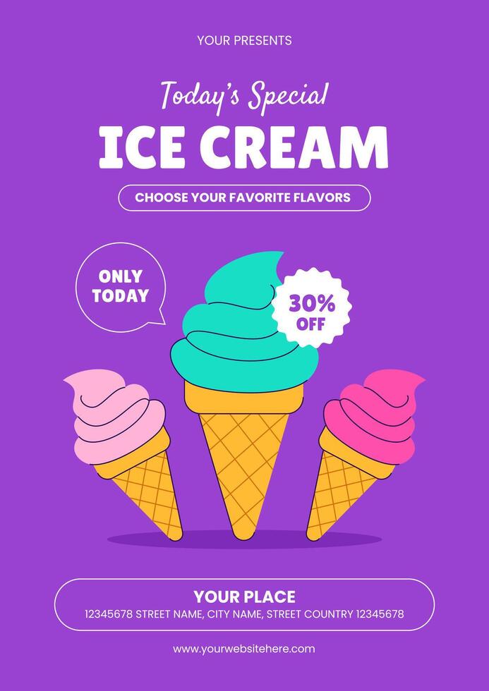 Hand Drawn Ice Cream Dessert Social Media Flyer Template Illustration in Flat Style vector