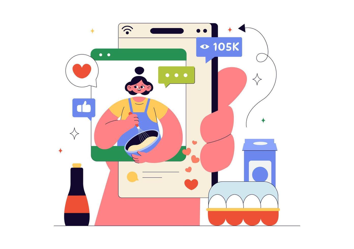 Engaging cooking illustration with social media vector