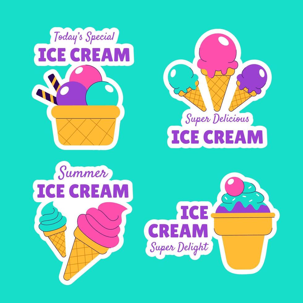 Colorful ice cream stickers collection vector