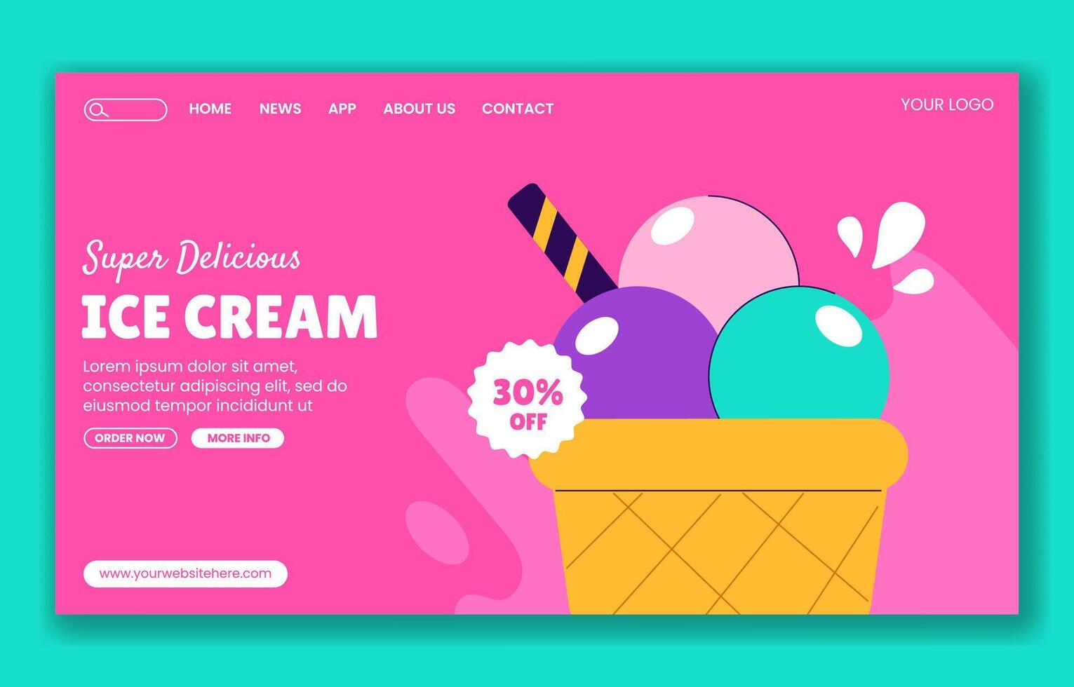 Social Media Landing Page Ice Cream Ad Illustration with Flat Style and Hand-Drawn Look vector