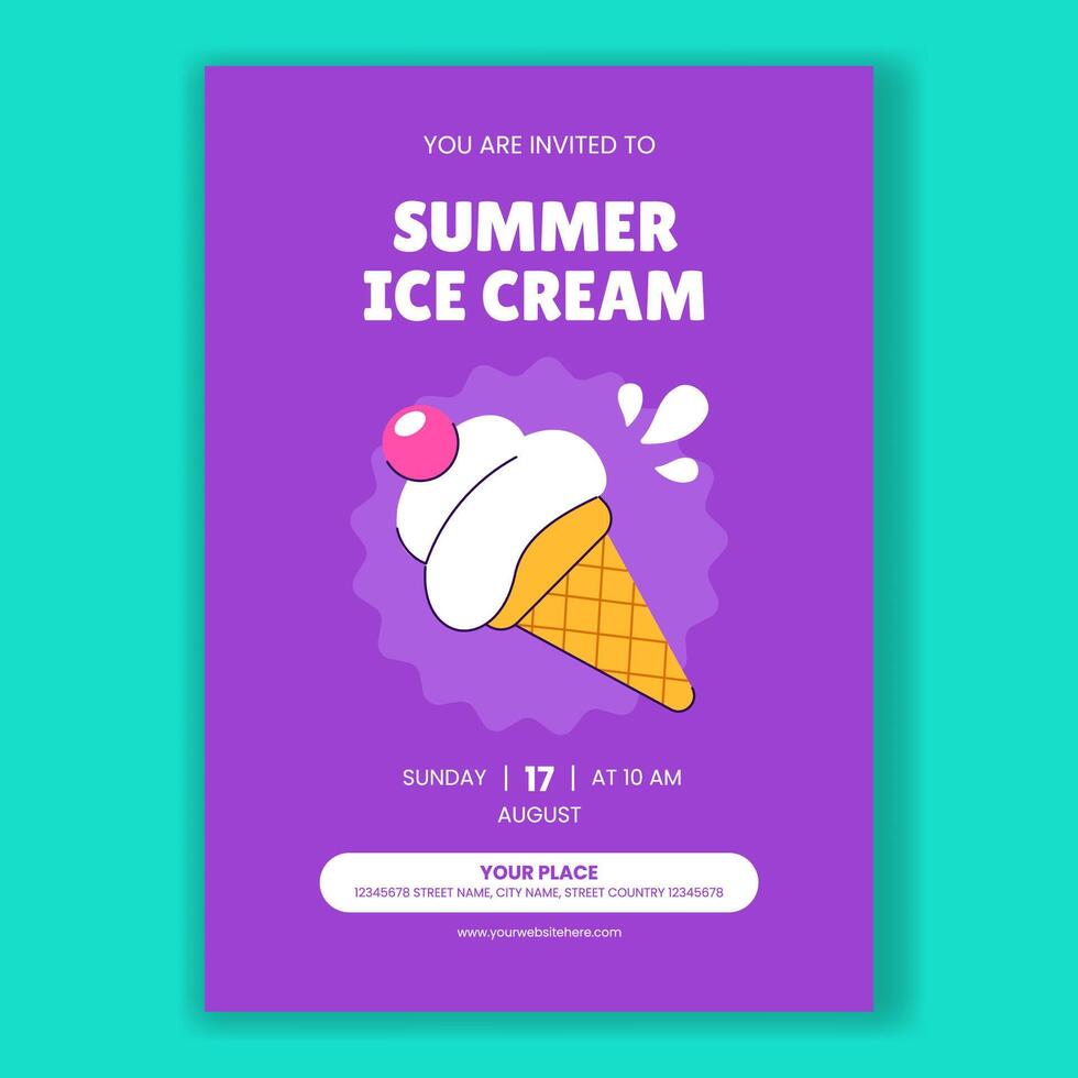 Ice Cream Promo Social Media Invitation Graphic with Flat Cartoon Background Design vector