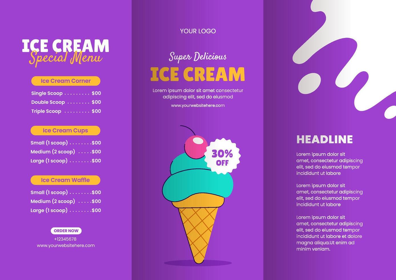 Flat Cartoon Illustration of Ice Cream Special for Social Media Brochure Design Template vector
