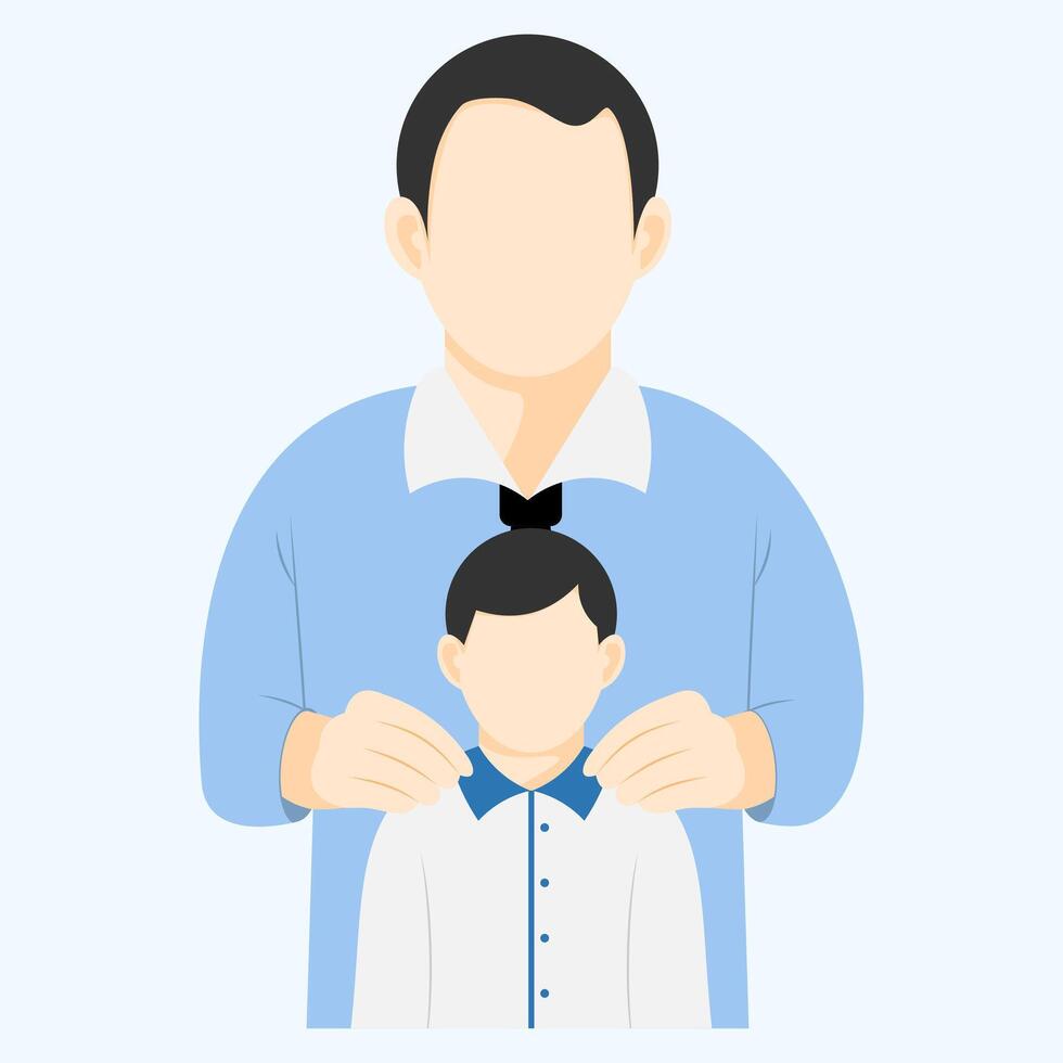 Father and son adjusting shirt collar vector