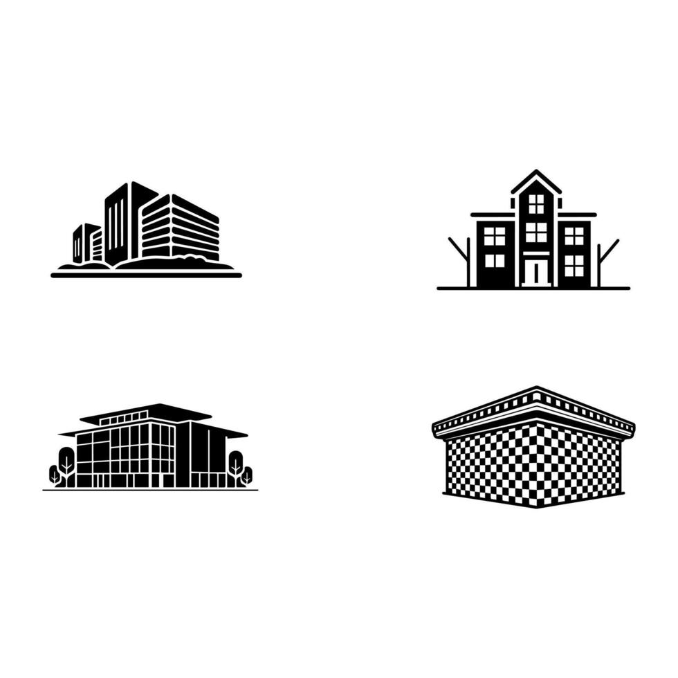 Four different types of buildings and buildings vector