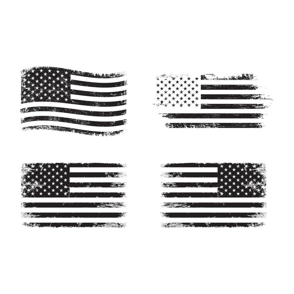 Four american flags with grunge paint vector