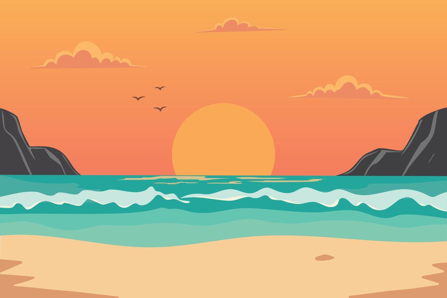 Sunset on a tropical beach vector