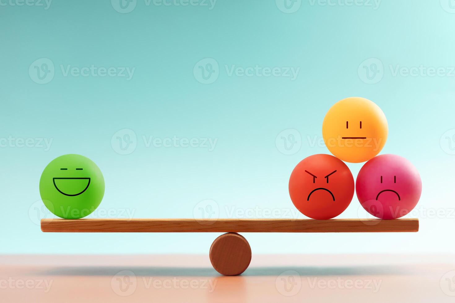 Colorful emotional faces balancing on a seesaw, symbolizing mental health and emotional self-regulation through balancing positive and negative emotions photo