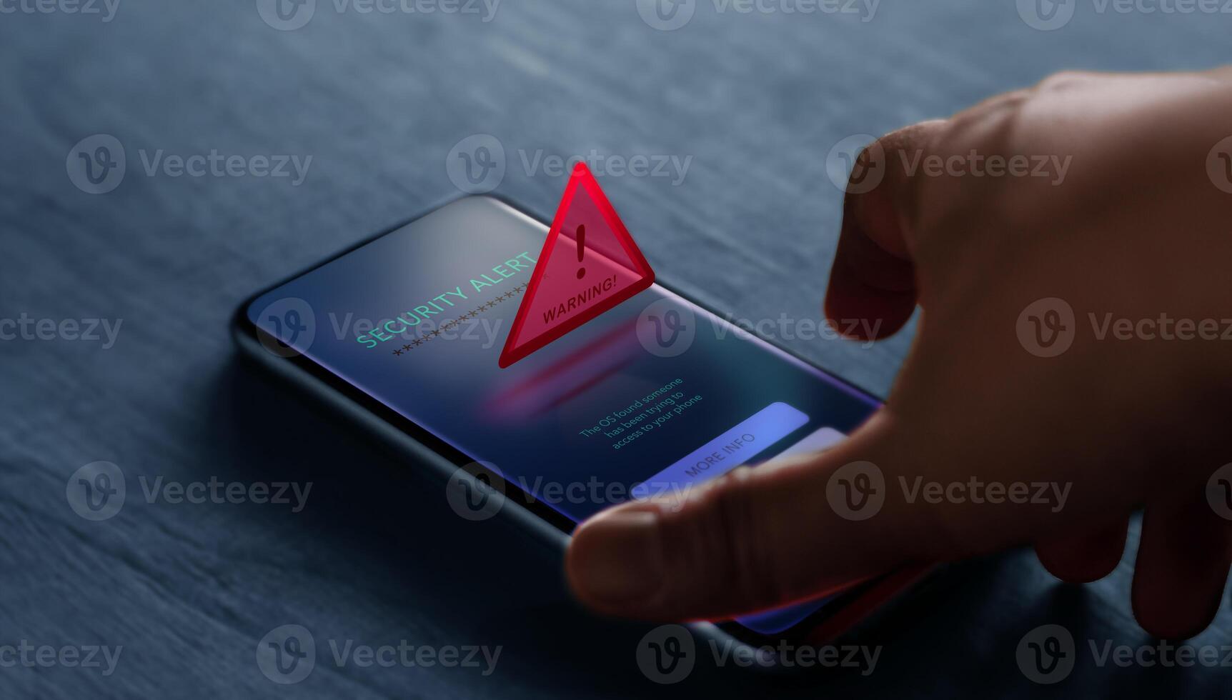 A smartphone displays a cybersecurity alert, highlighting risks of cybercrime, data breach, and digital vulnerability photo