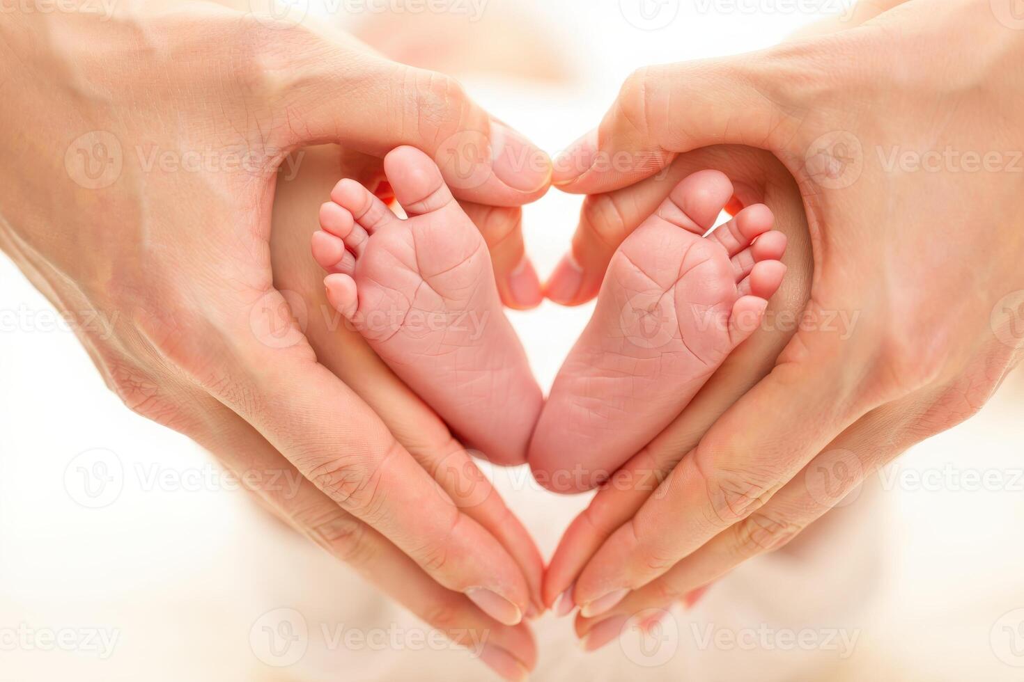 Tiny Baby Feet Held in Mother s Hands Forming a Heart Shape Symbolizing Love photo